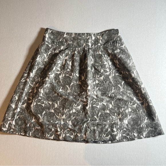 J Crew 100% Silk Taffeta Silver Grey Rose A Line Skirt w/ Pockets, Size 6 - Picture 1 of 9